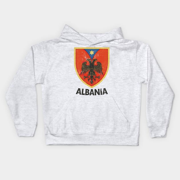 Albania / Faded Vintage Style Eagle Crest Design Kids Hoodie by DankFutura